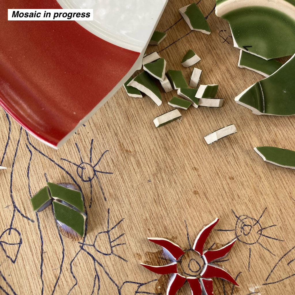 Personalised Mosaic House Number - Upcycled Crockery - Flowering Gums