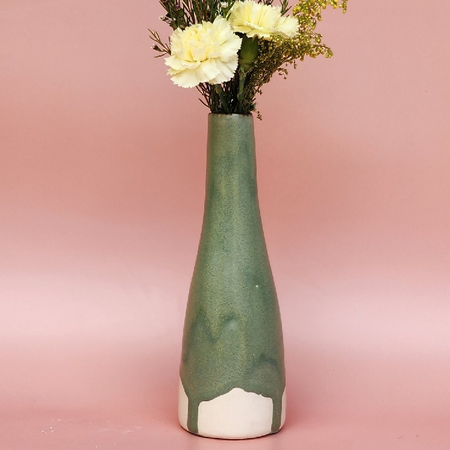 Handmade Ceramic Bud Vase - Matte Green Stone Glazed