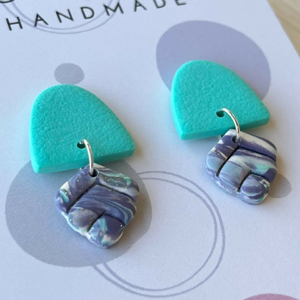 Small Aqua drop Polymer clay earrings 6
