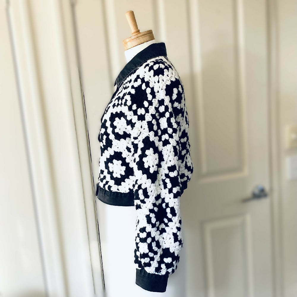 Crochet Granny Square Denim Jacket side inside image