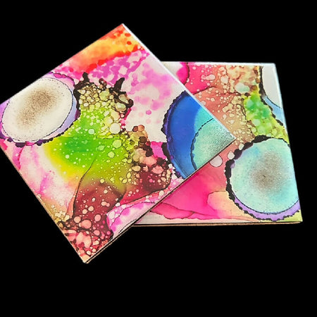 Resin/Alcohol Ink Drink Coasters (Set of 2 ) Pink Bubbles Collection