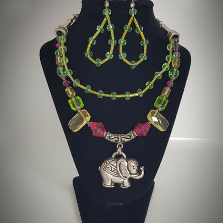 Fun elephant pendant necklace and earring set