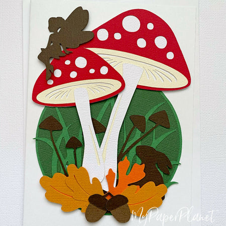 Autumn Woodland Fairy Mushroom greeting card, birthday card.