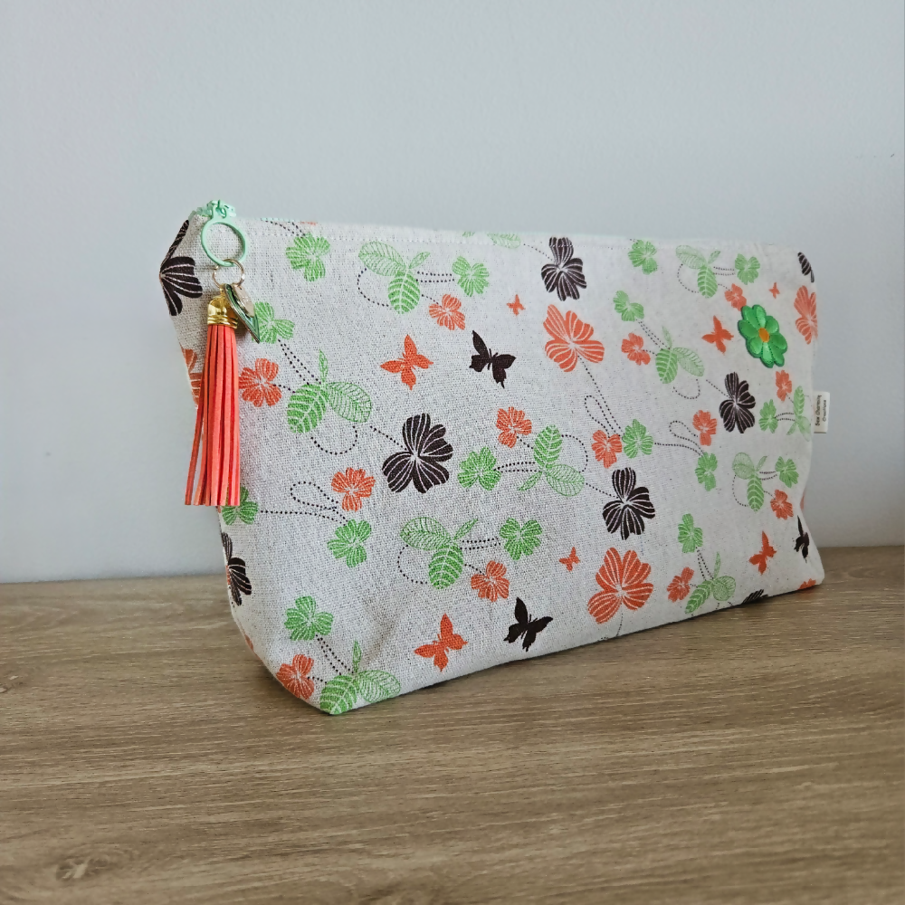 Zipper Pouch Orange, Brown and Green Butterfly Design