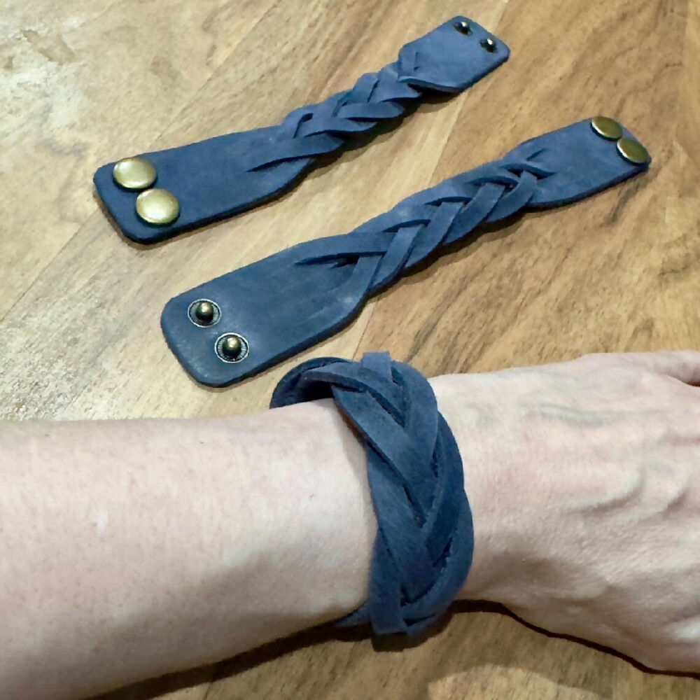 Blue Mystery Braid Leather Cuff Bracelet