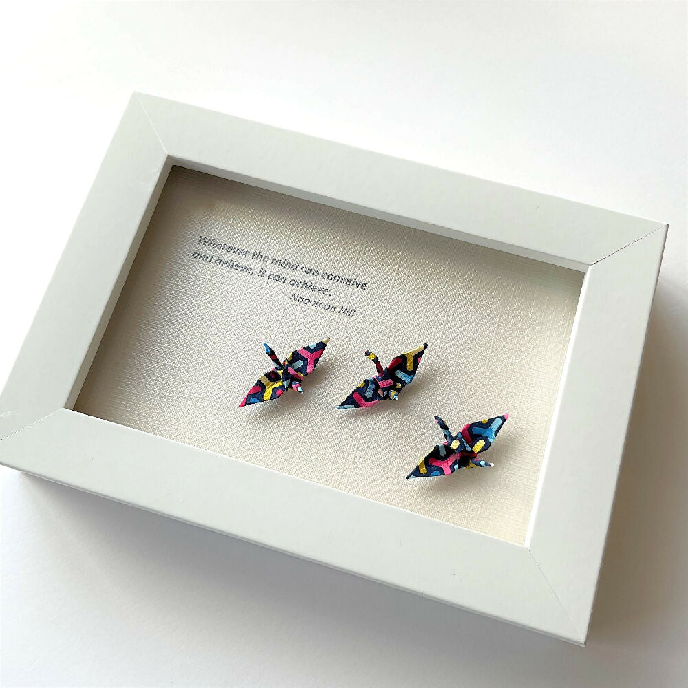 Framed inspiration quote and colourful cranes - perfect gift