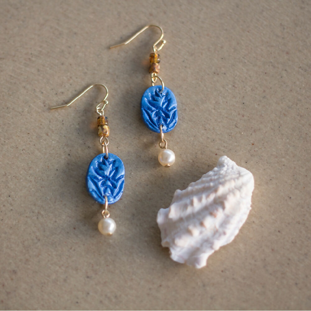 Blue Painted Clay Dangle Earrings