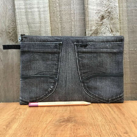 Faded Black Upcycled Denim Pencil Case – Pockets