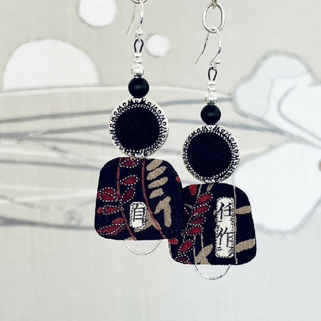 Red Black & Silver Japanese Inspired Earrings - 2.5cm x 7.5cm