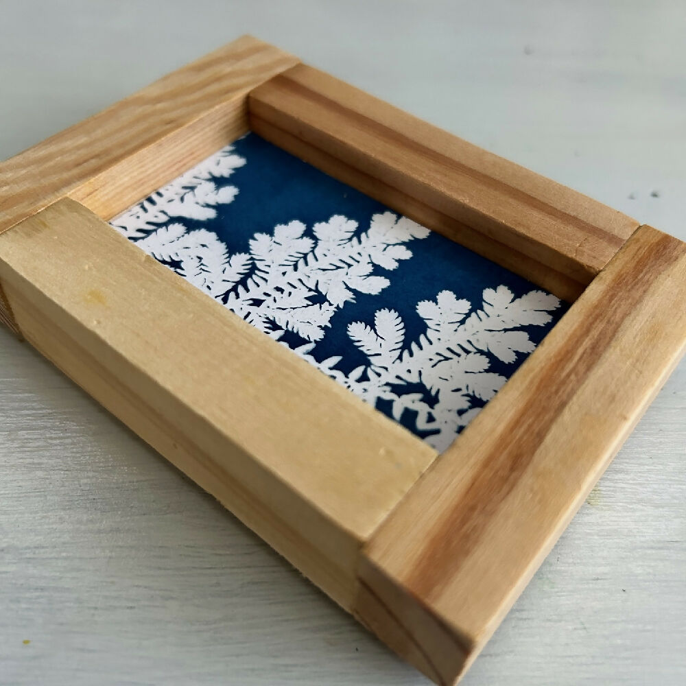 Botanical Art, set of three original cyanotype artworks in handmade frames, ferns