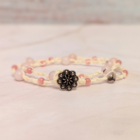 Gentle spirit | Cherry blossom jasper gemstone | micro macrame bracelet