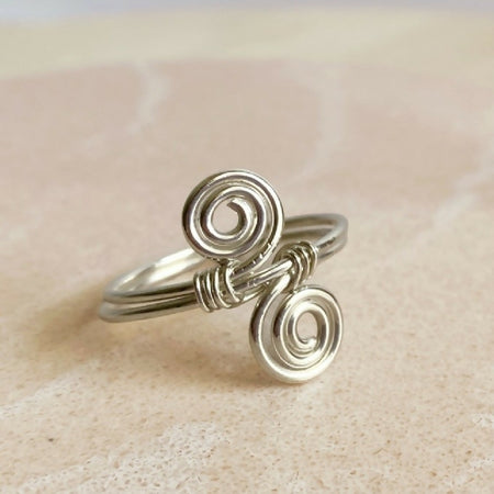 Simply double spiral wire ring in sterling silver