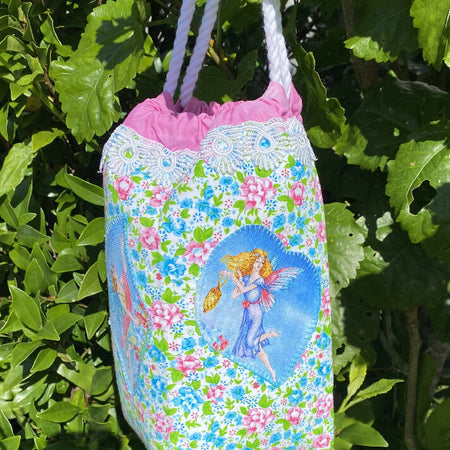 Fairy Bag for young teen, 4 different fairies appliqued on bag.