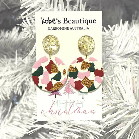 Christmas Earrings with Gold Glitter Tops