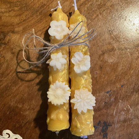 Gold Floral Intention Spell Altar Ritual Beeswax Candle Bundle