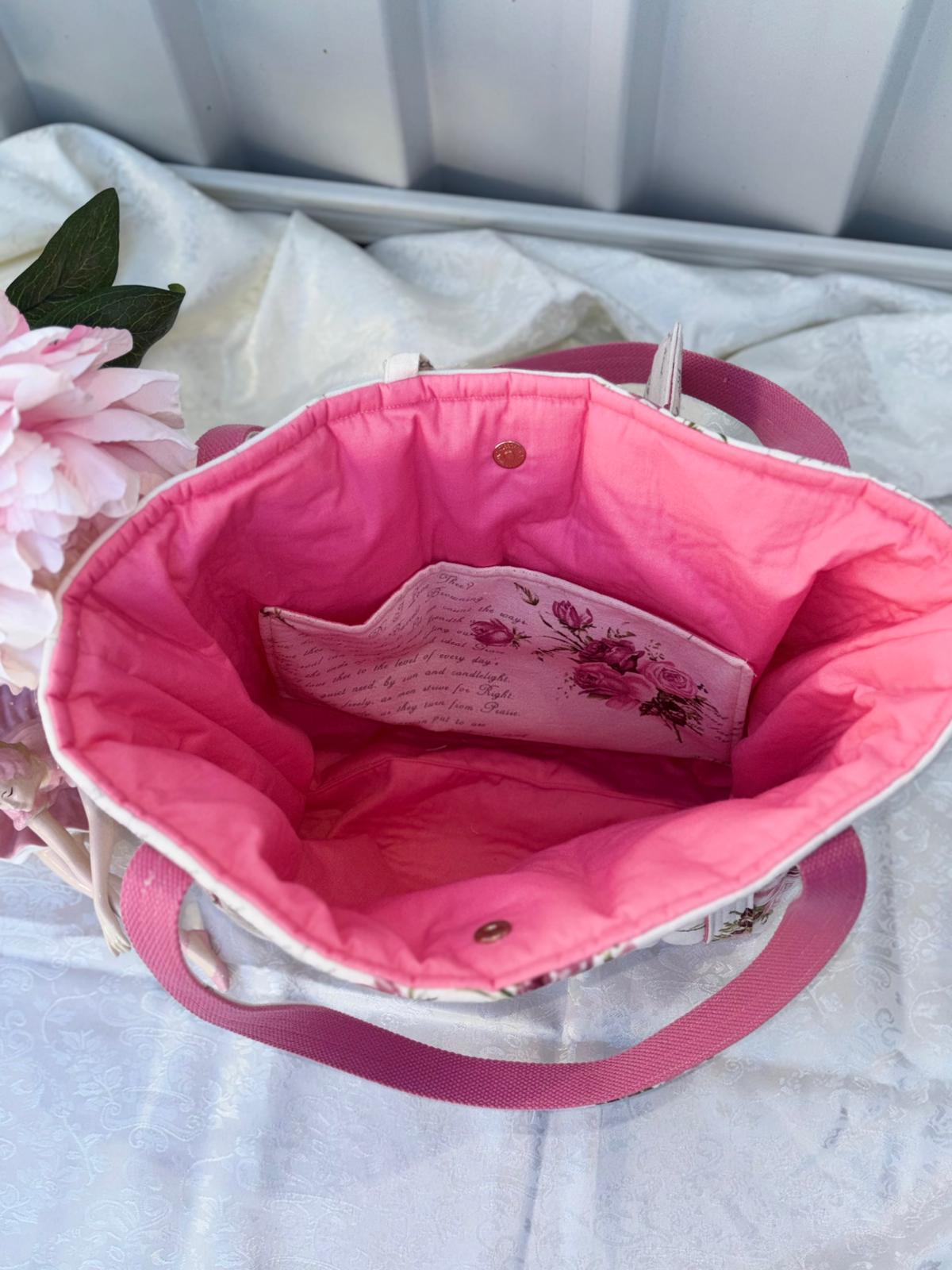 Pretty pink and White bag | Handmade Tote Bag