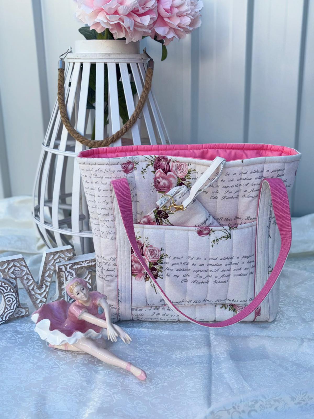 Pretty pink and White bag | Handmade Tote Bag