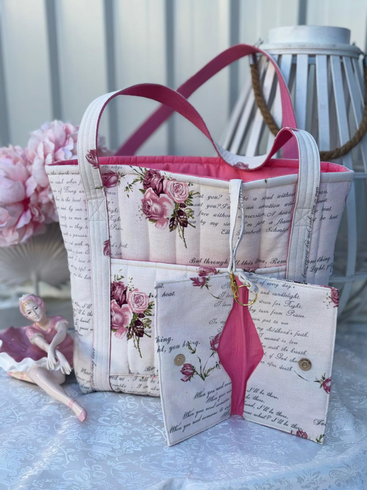 Pretty pink and White bag | Handmade Tote Bag
