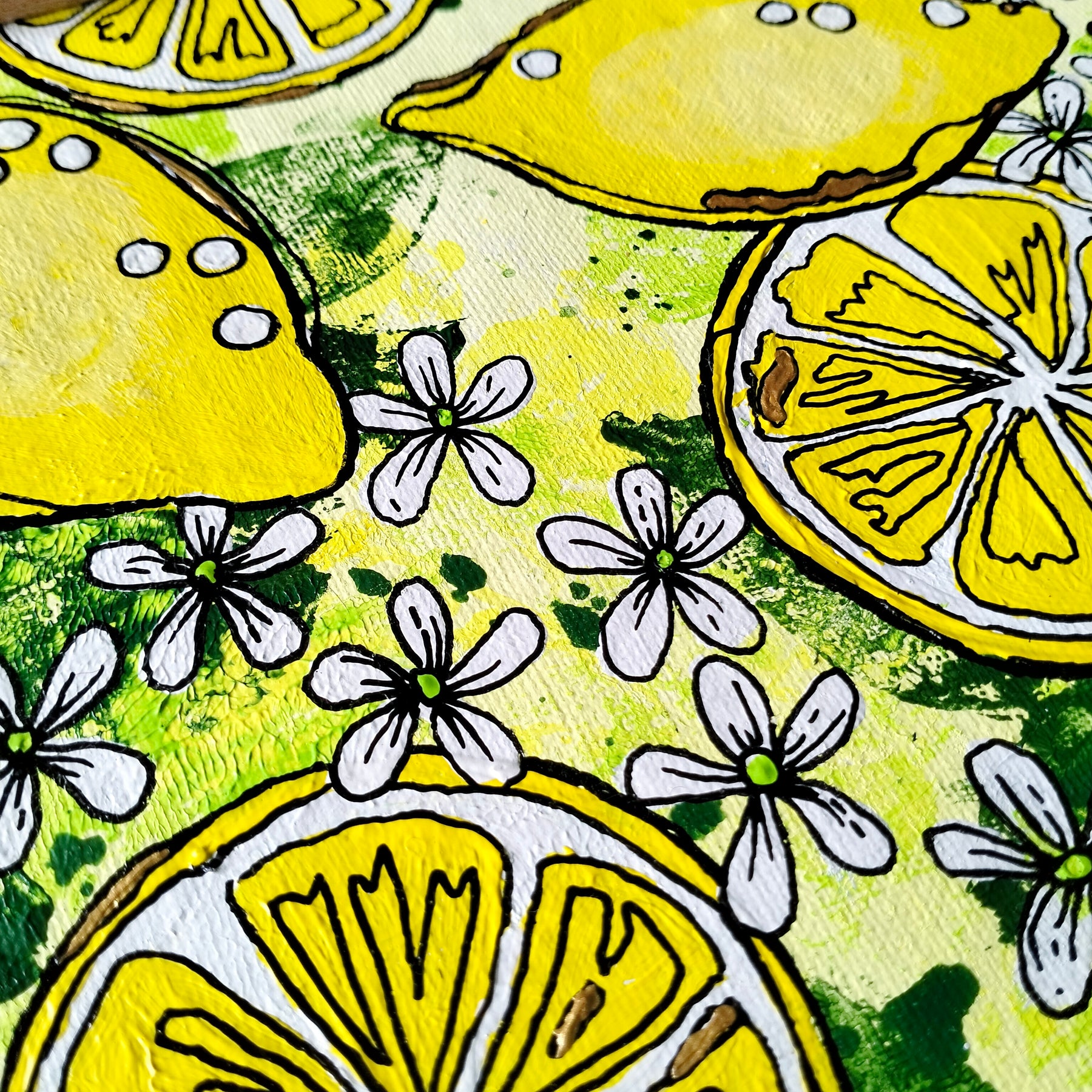 ORIGINAL ART - "Lemons and Blossoms" - Acrylic and Latex Abstract Art