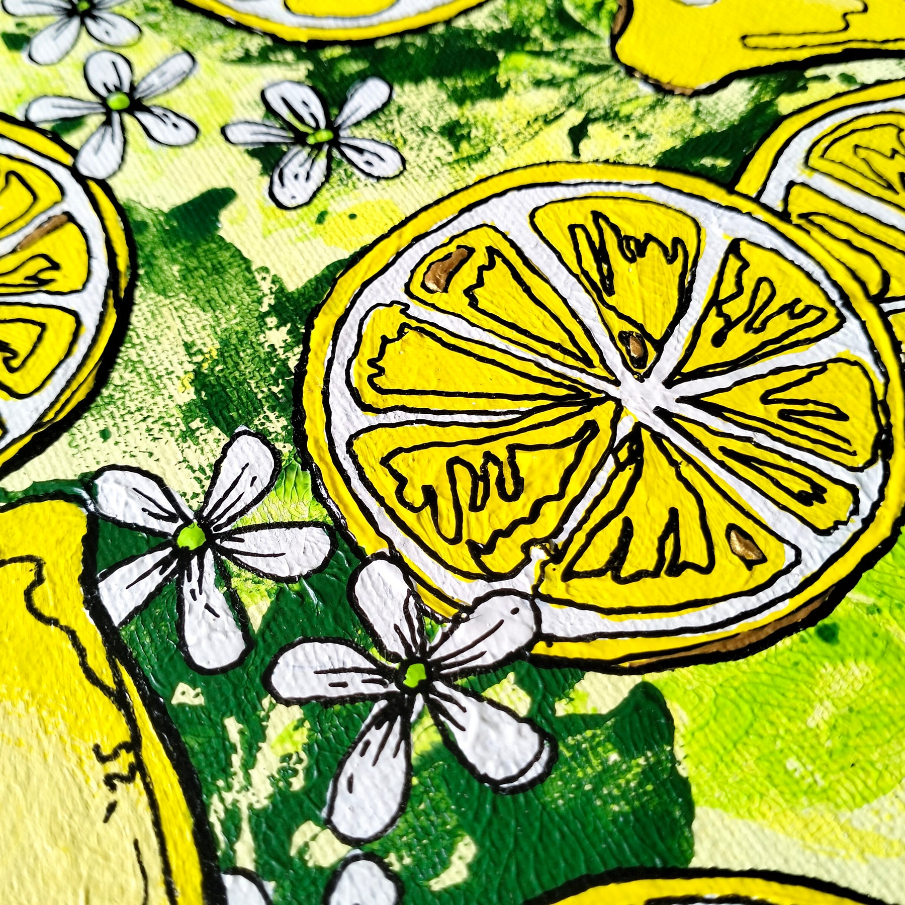ORIGINAL ART - "Lemons and Blossoms" - Acrylic and Latex Abstract Art