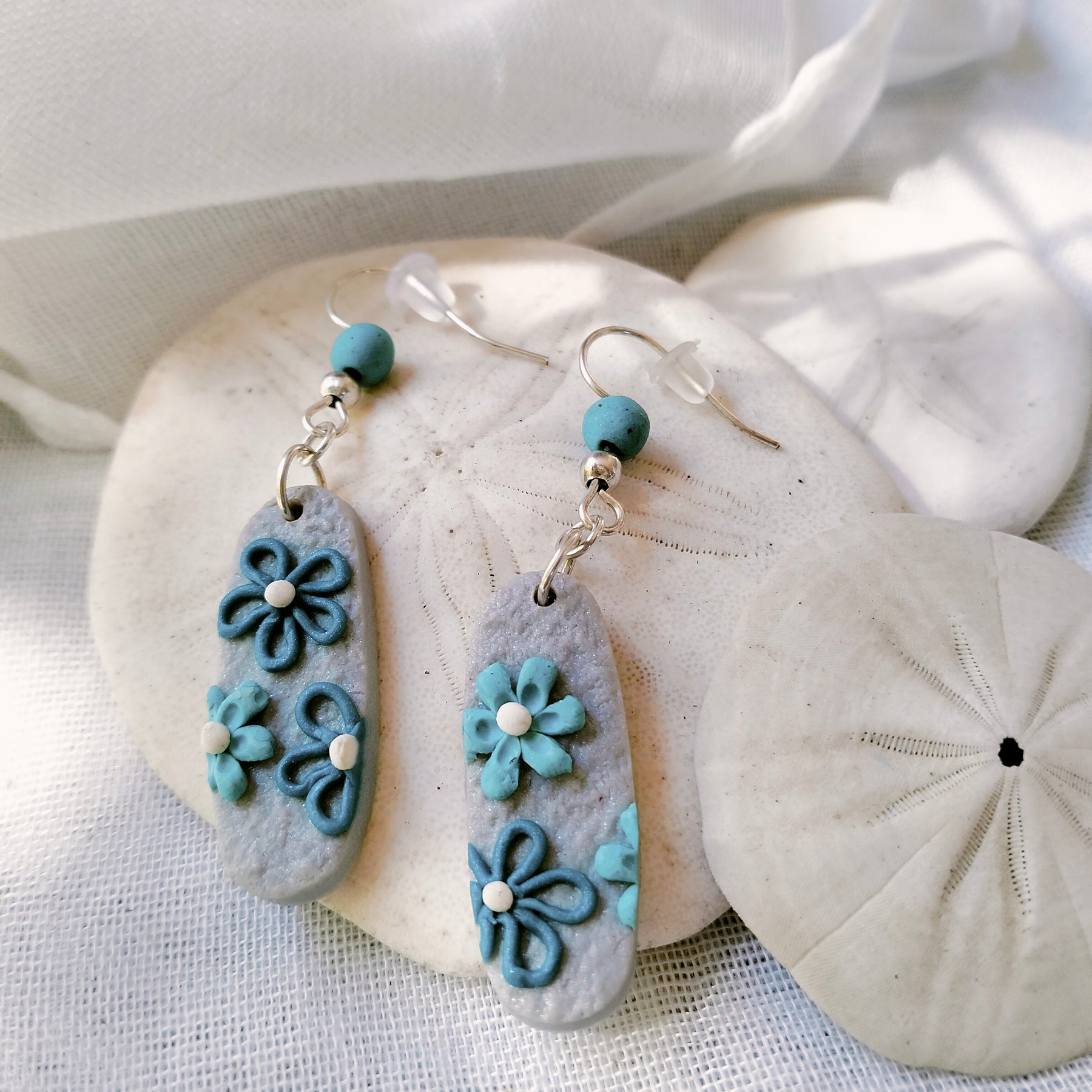 "Cornflower Coast Curves" - Polymer Clay Dangle Earrings