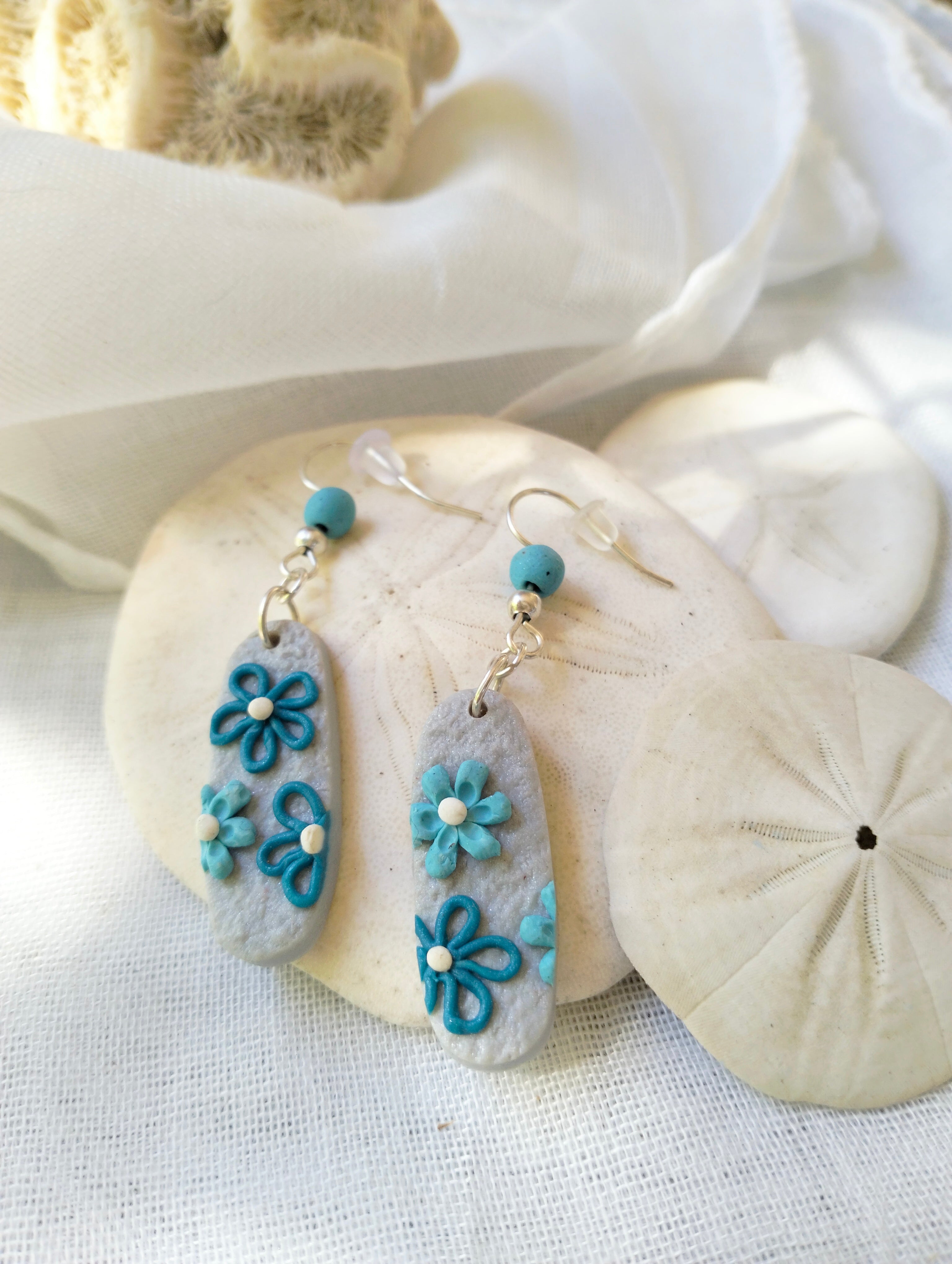 "Cornflower Coast Curves" - Polymer Clay Dangle Earrings