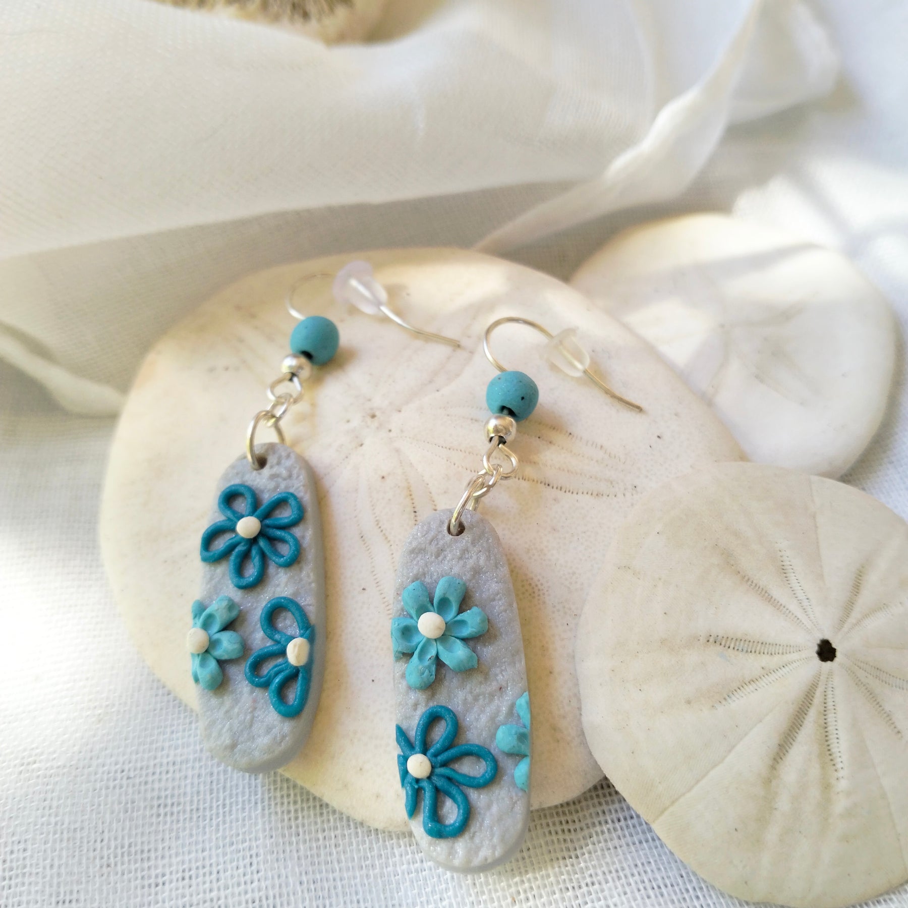"Cornflower Coast Curves" - Polymer Clay Dangle Earrings