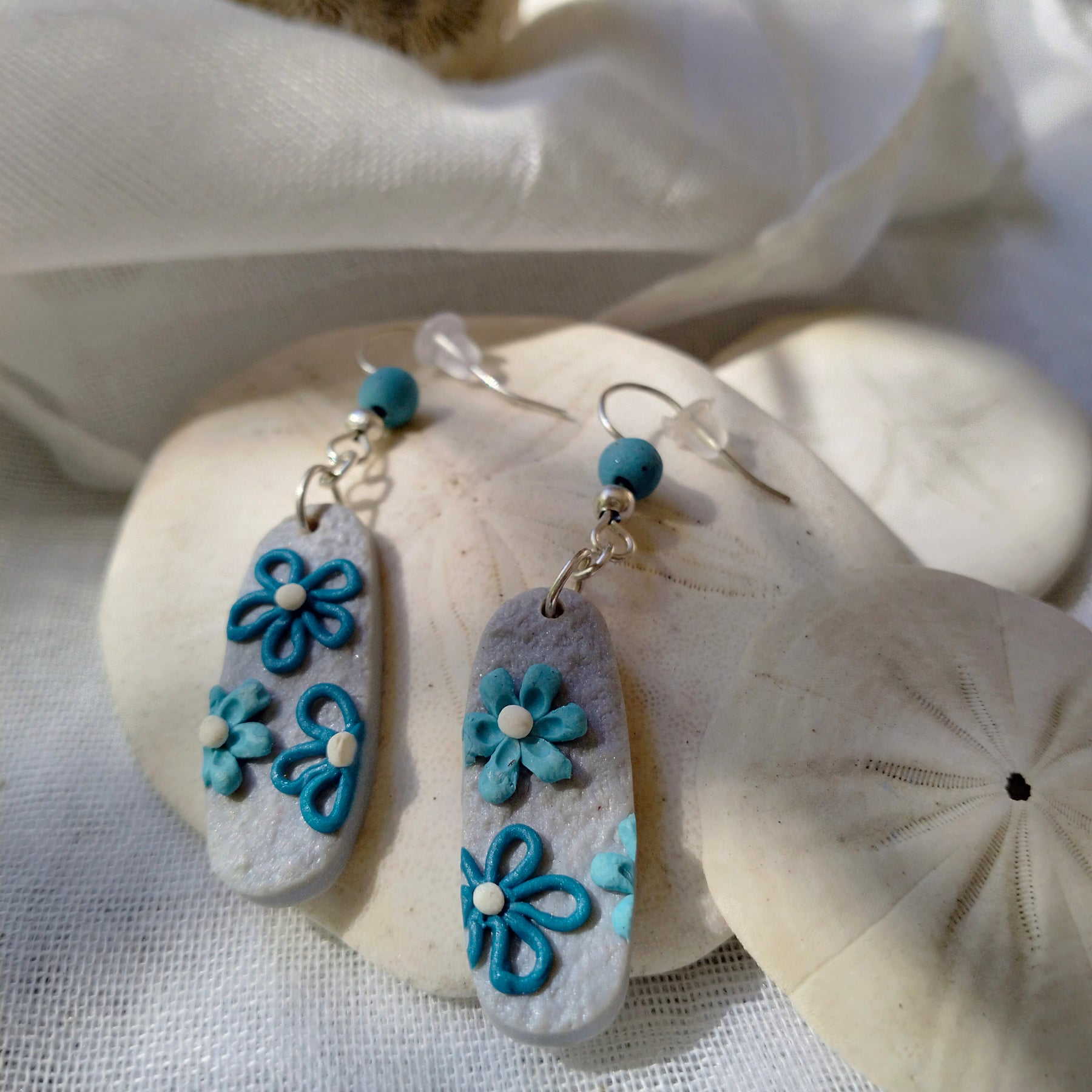 "Cornflower Coast Curves" - Polymer Clay Dangle Earrings