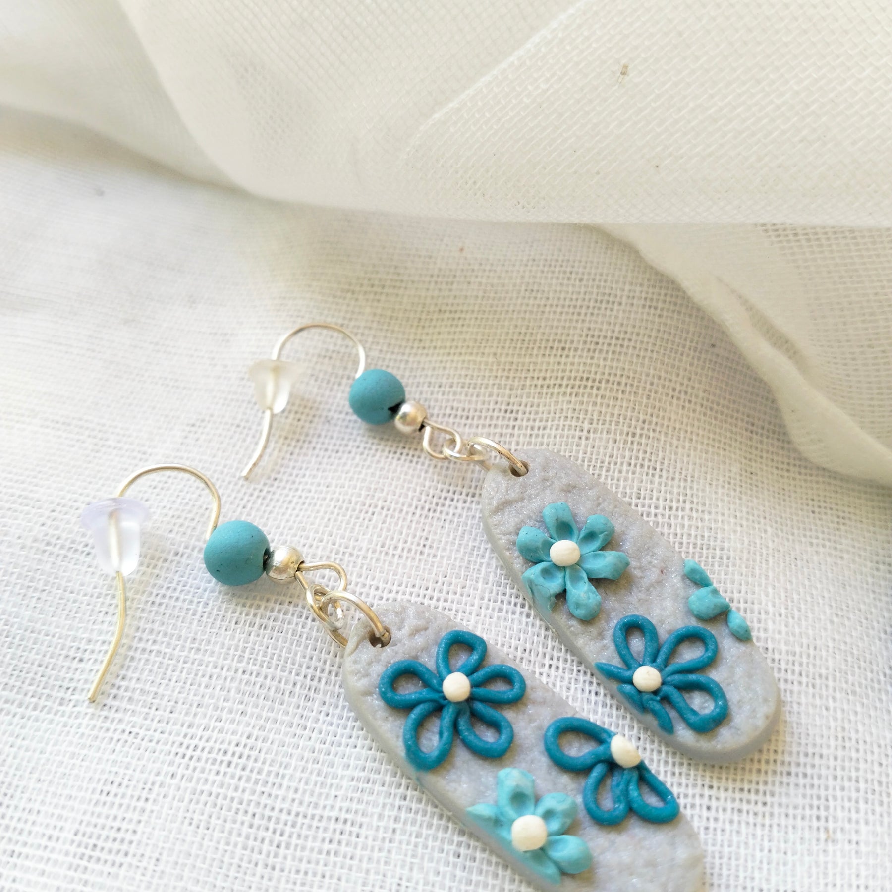 "Cornflower Coast Curves" - Polymer Clay Dangle Earrings