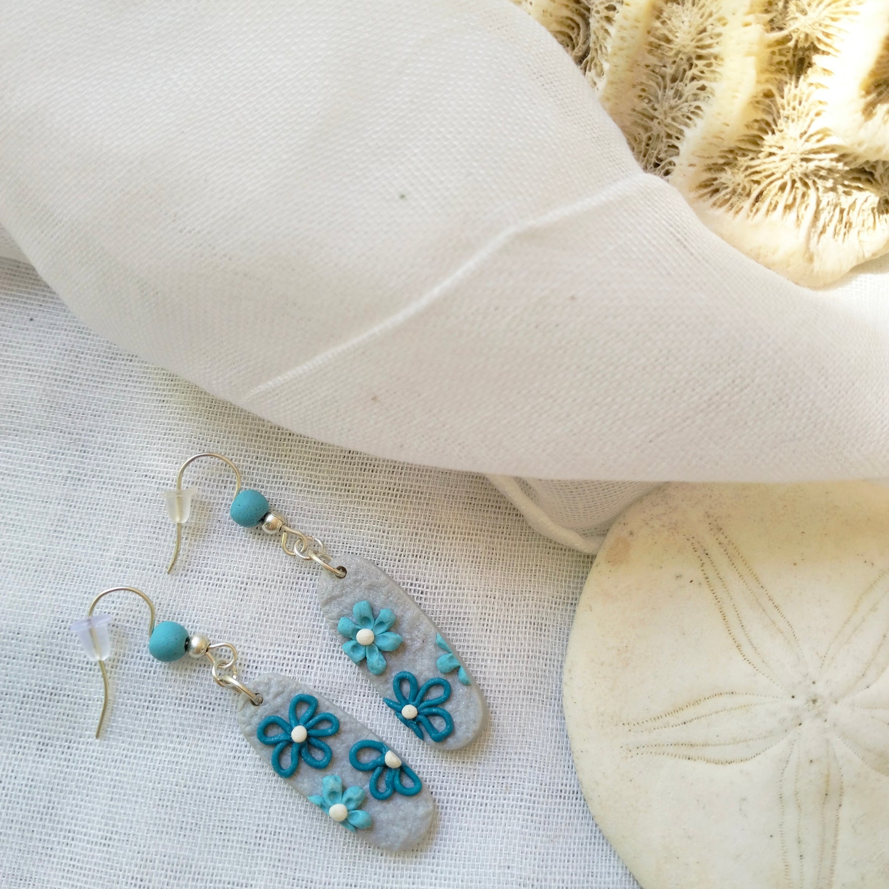 "Cornflower Coast Curves" - Polymer Clay Dangle Earrings