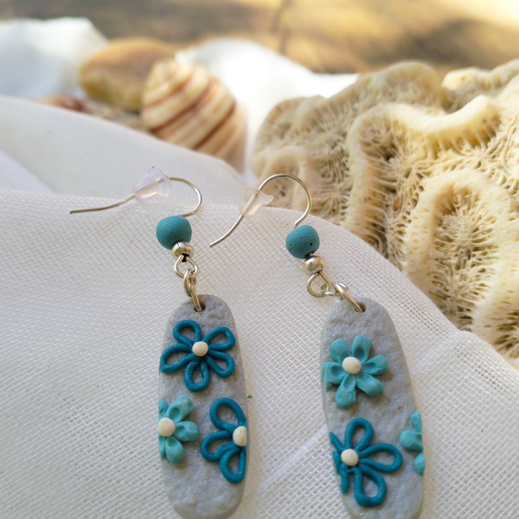 "Cornflower Coast Curves" - Polymer Clay Dangle Earrings