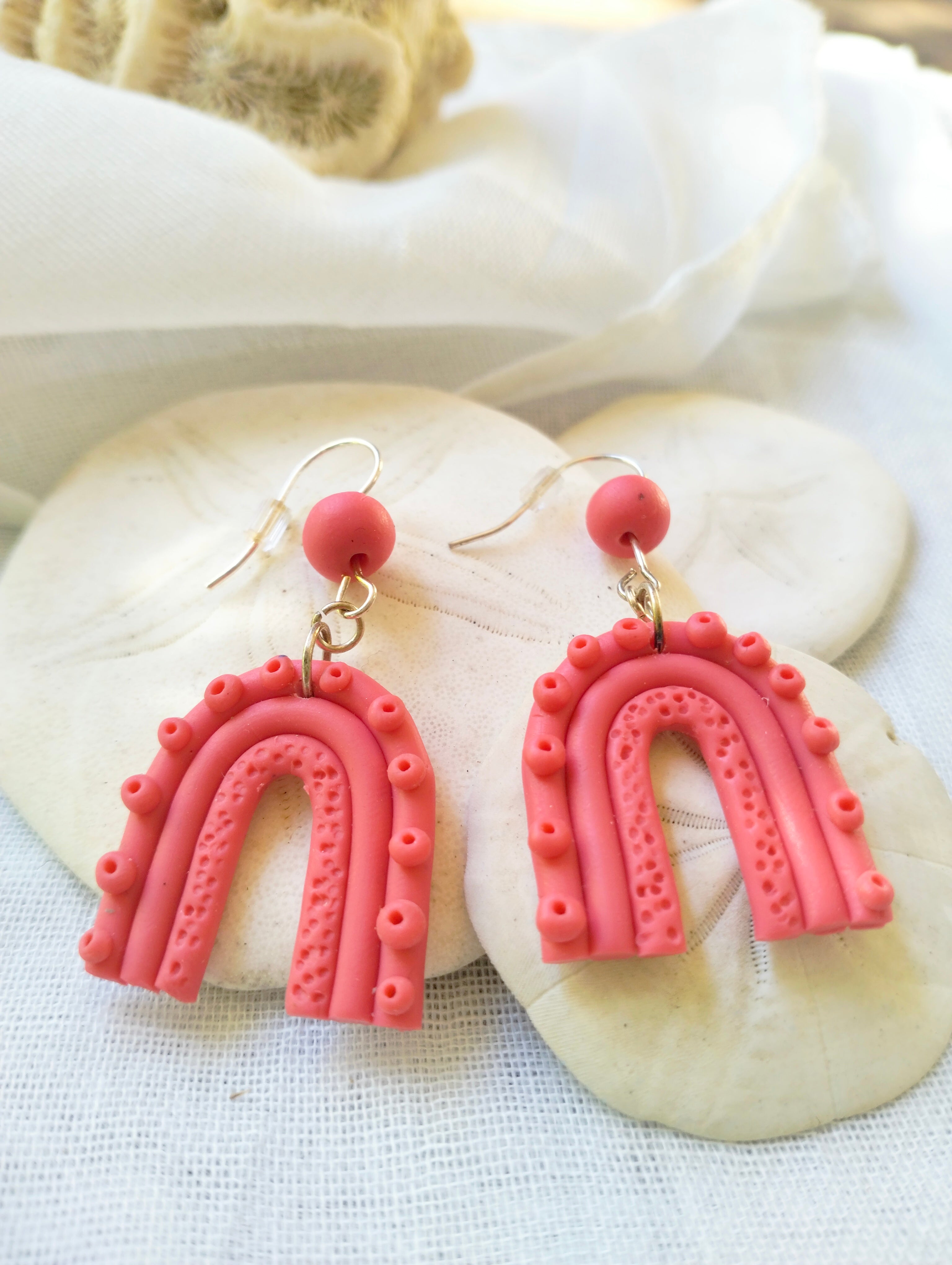 "Pop of Pink" - Polymer Clay Rainbow Dangle Earrings