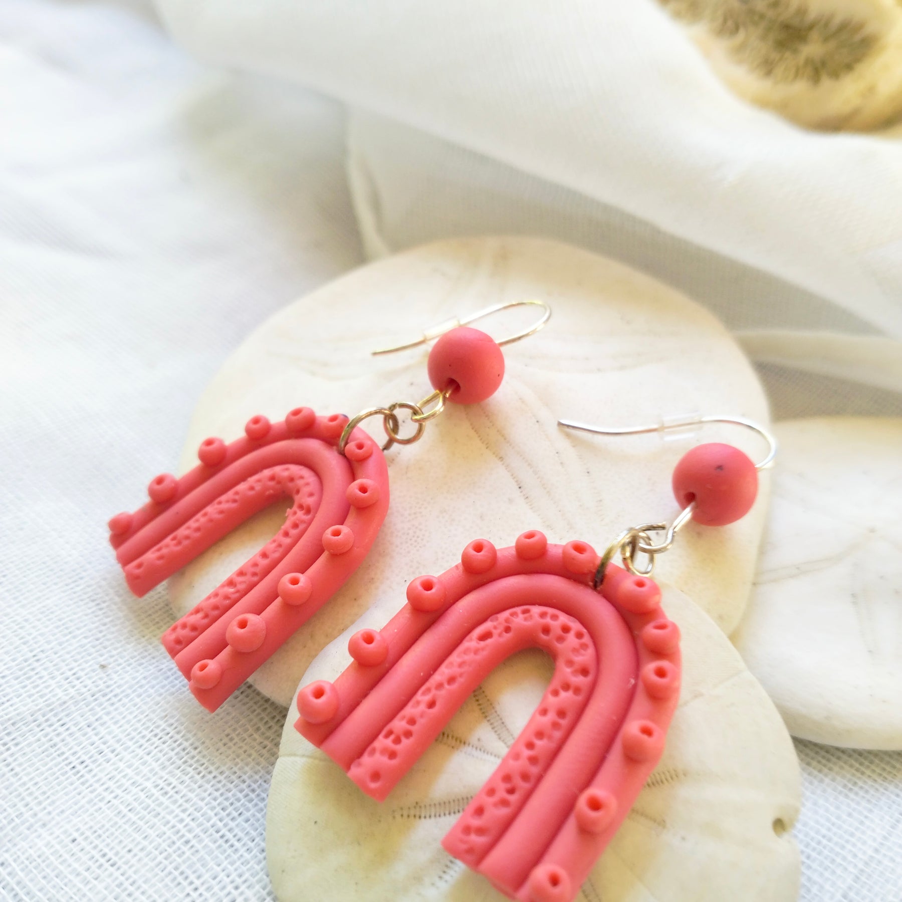 "Pop of Pink" - Polymer Clay Rainbow Dangle Earrings