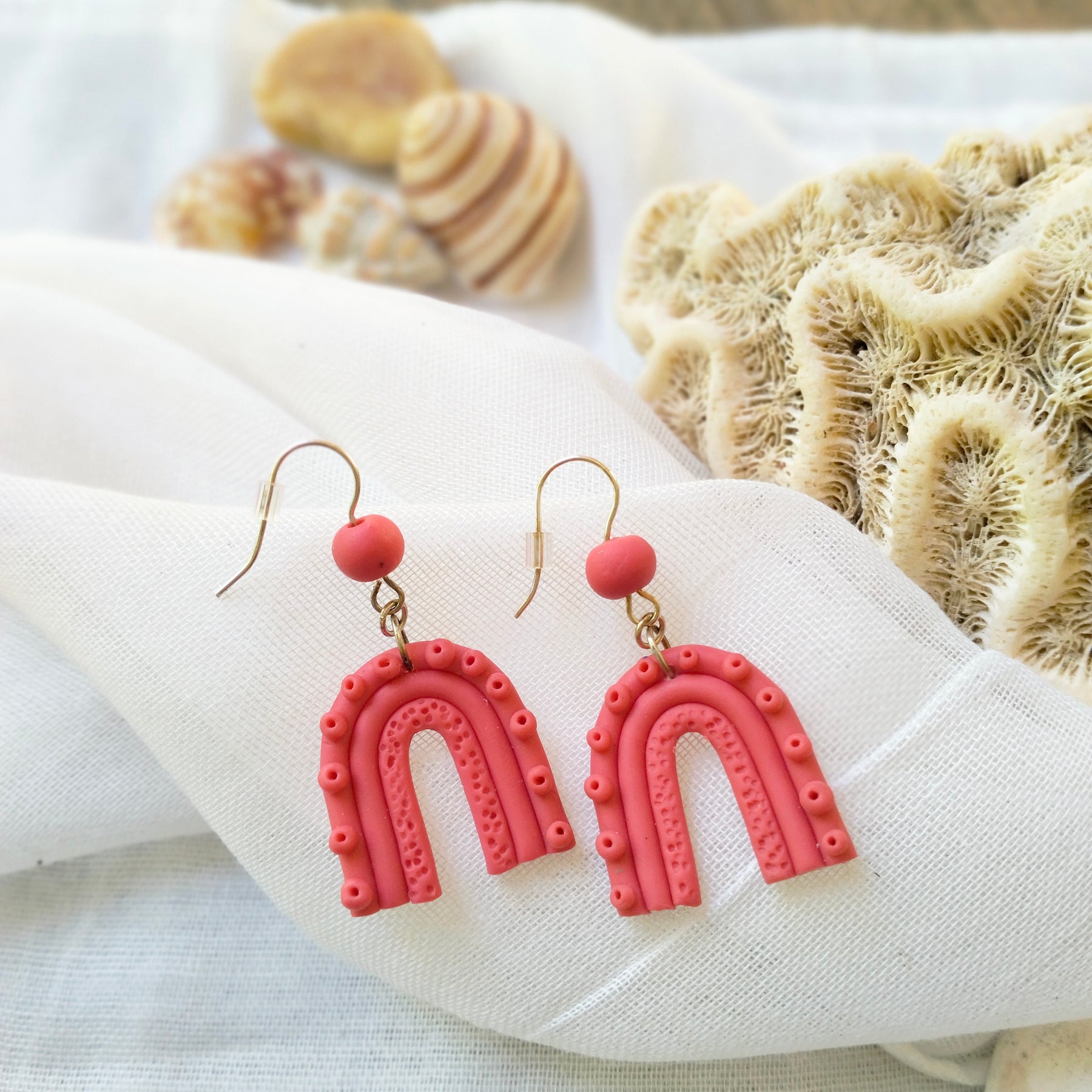 "Pop of Pink" - Polymer Clay Rainbow Dangle Earrings