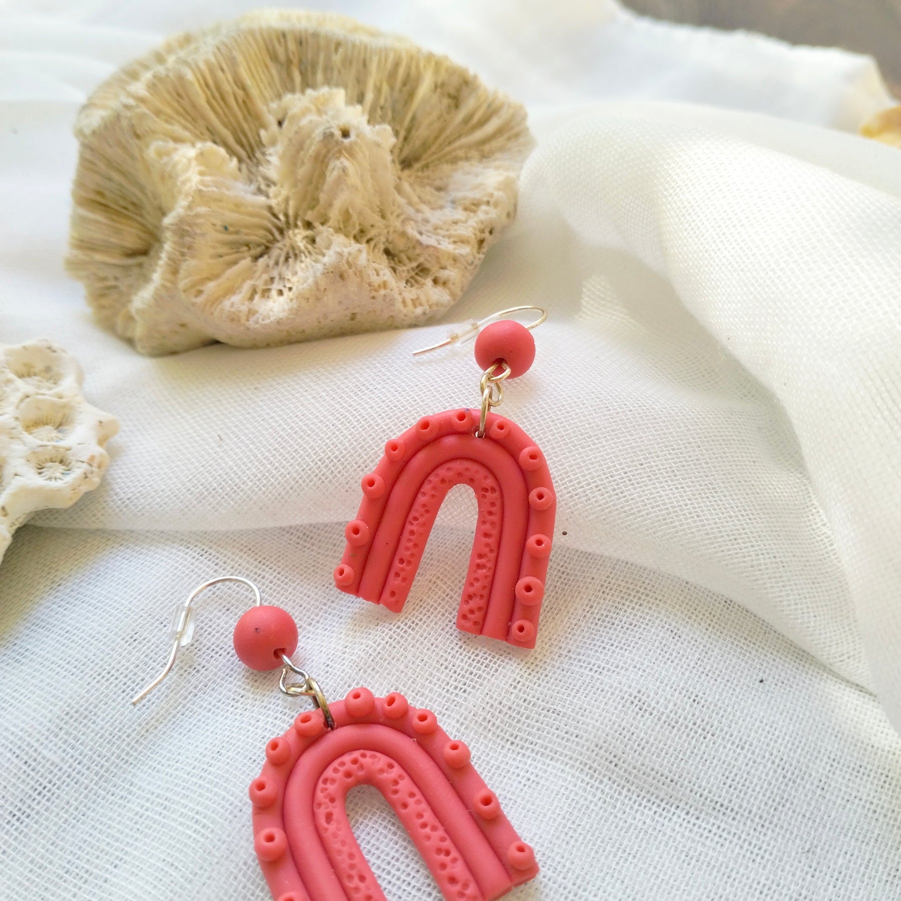 "Pop of Pink" - Polymer Clay Rainbow Dangle Earrings