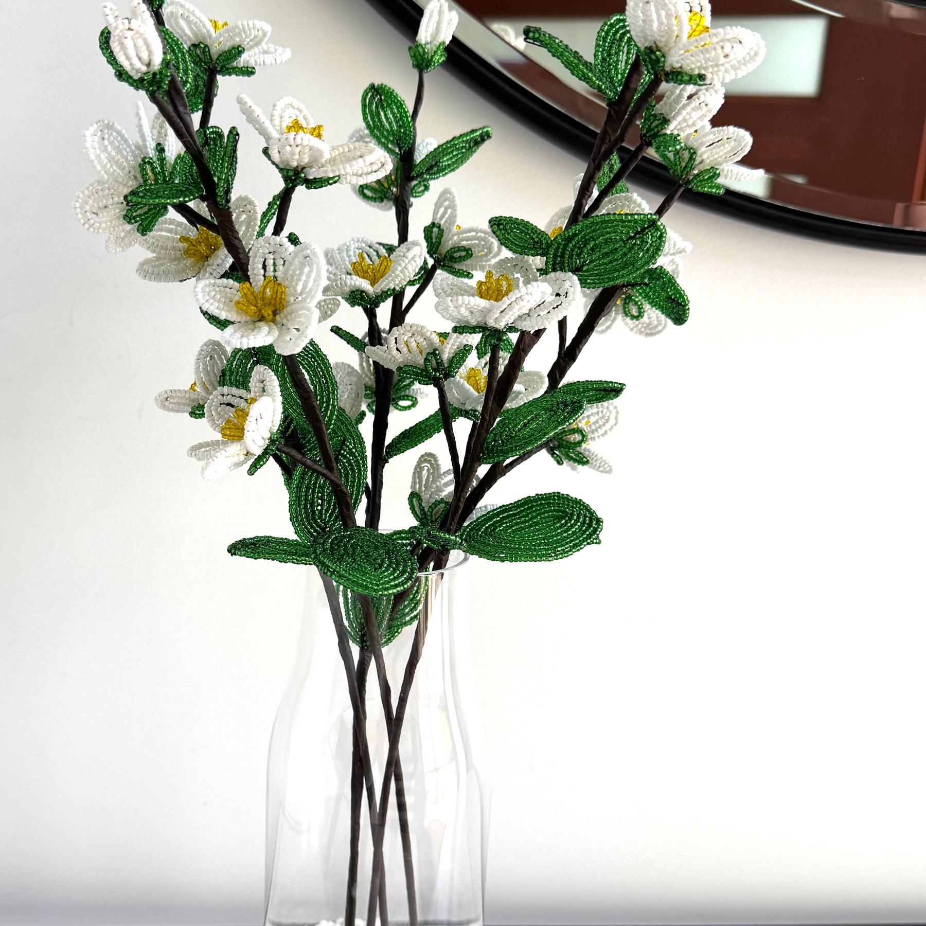 French-beaded White Apple Blossoms flowers