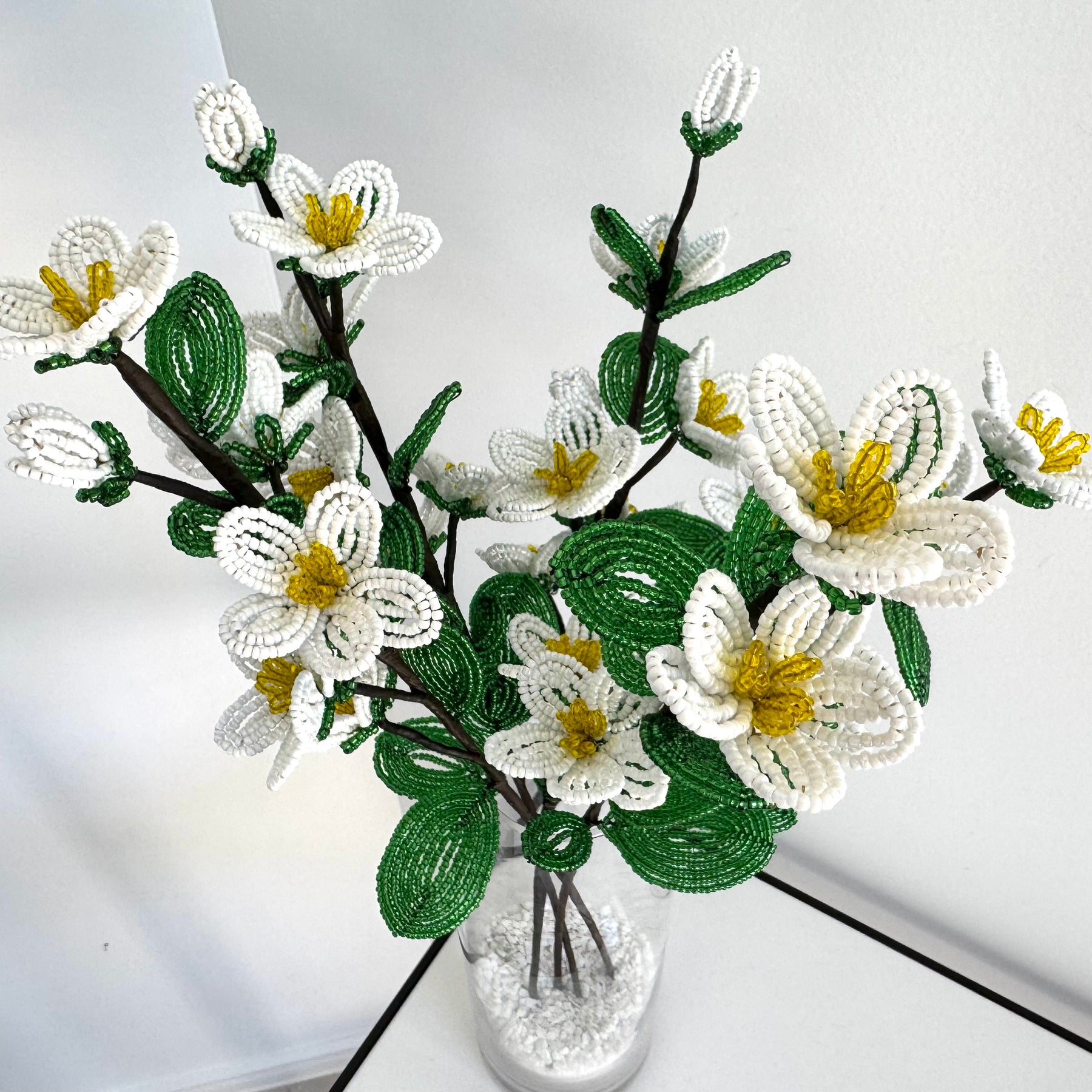 French-beaded White Apple Blossoms flowers