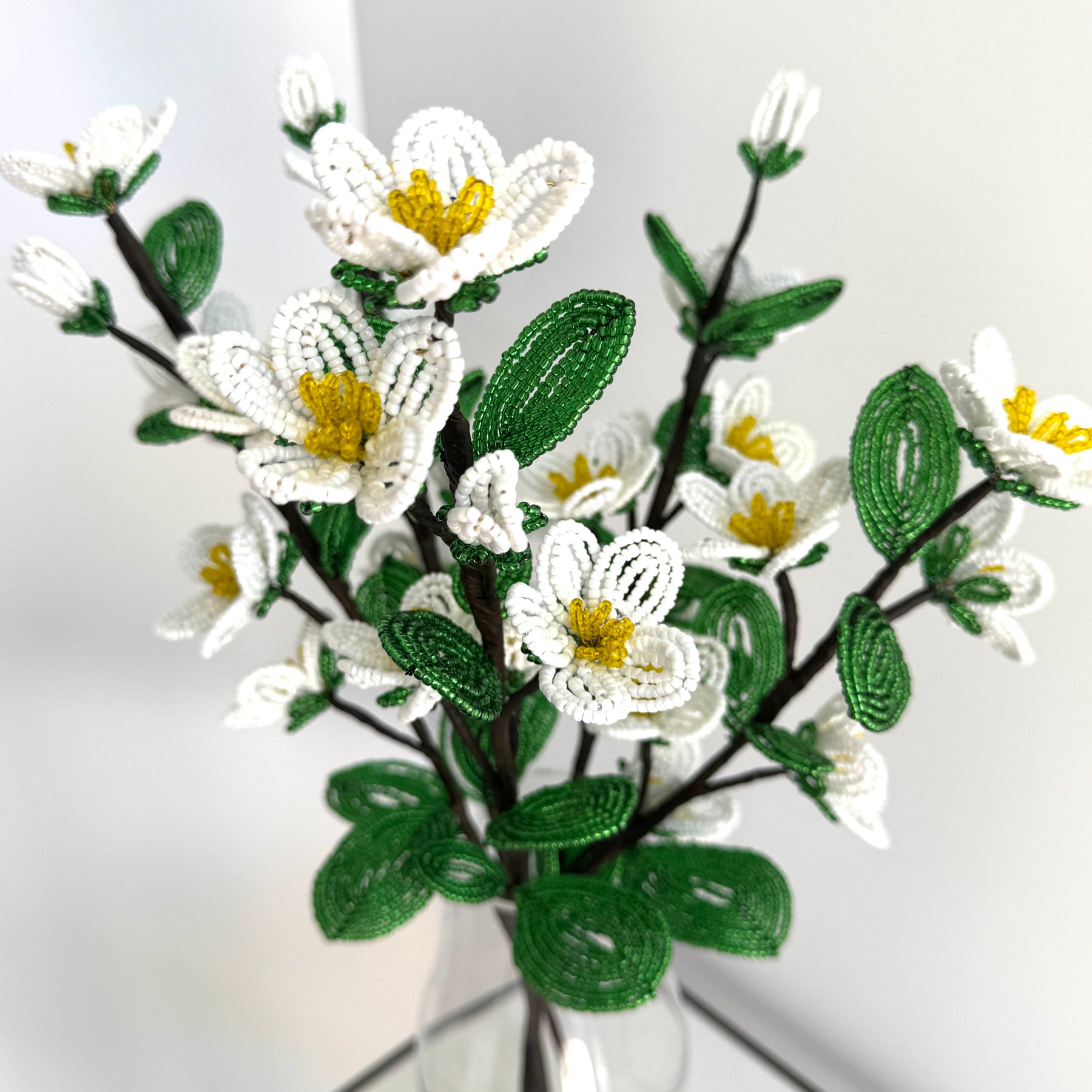 French-beaded White Apple Blossoms flowers