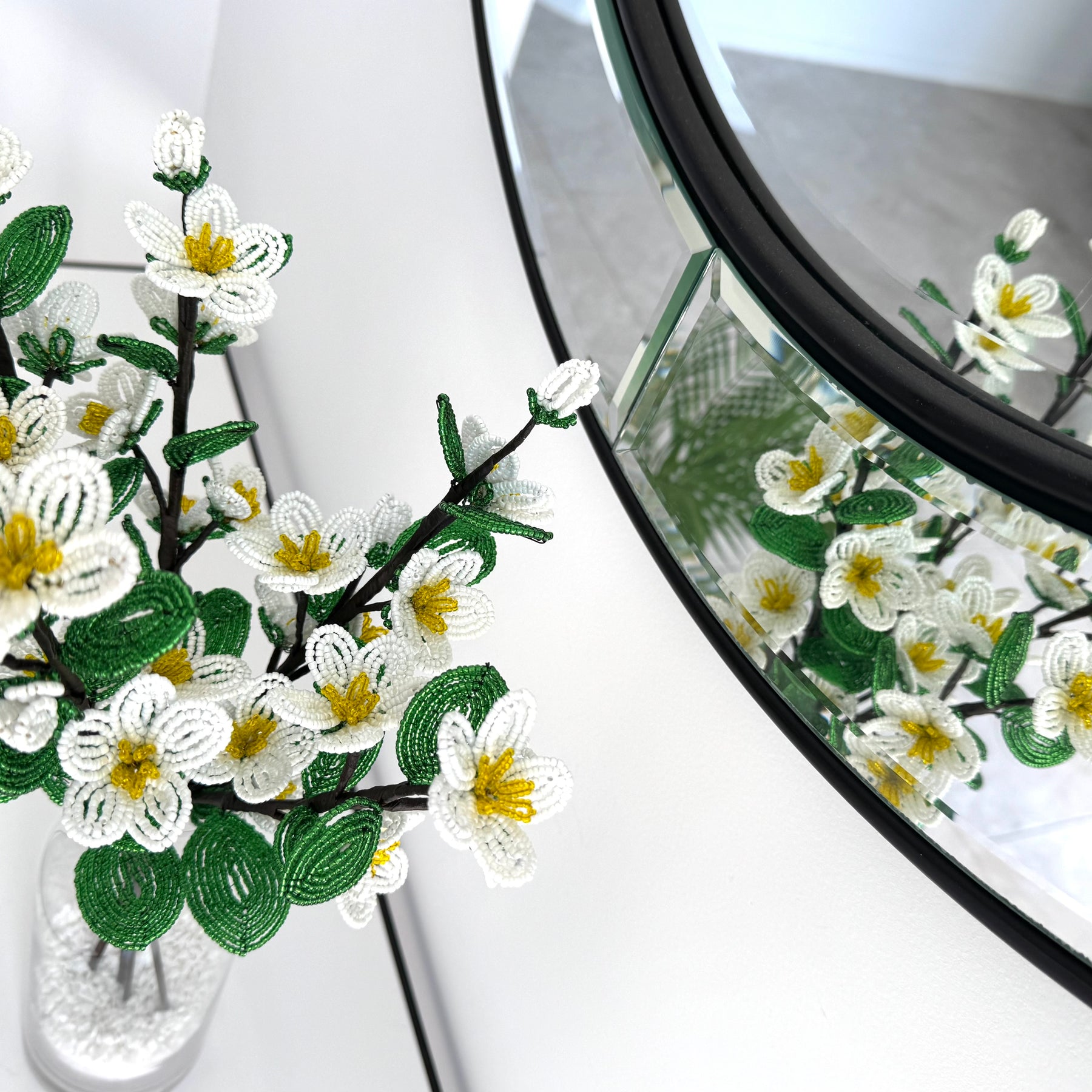 French-beaded White Apple Blossoms flowers