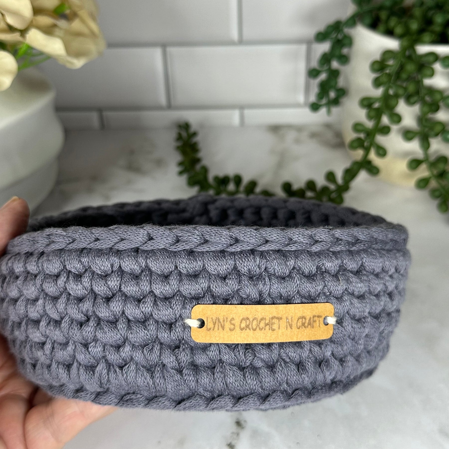 Rustic Charcoal Crochet Basket – Handmade Storage Solution