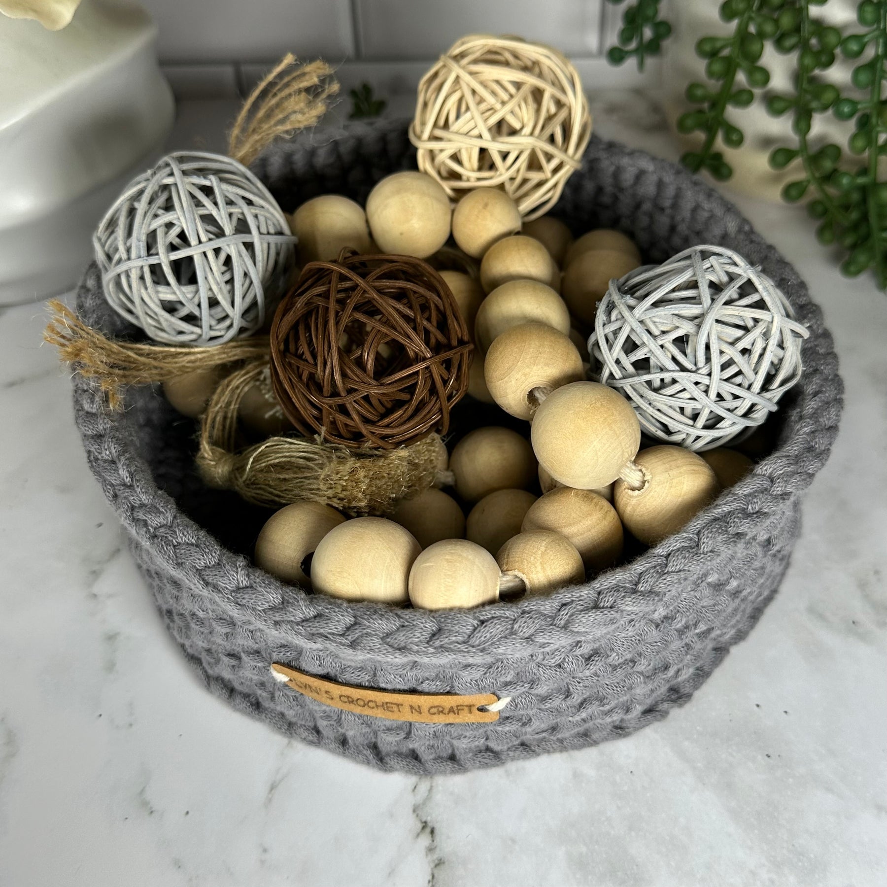 Handcrafted Grey Crochet Basket – Elegant Practical Storage