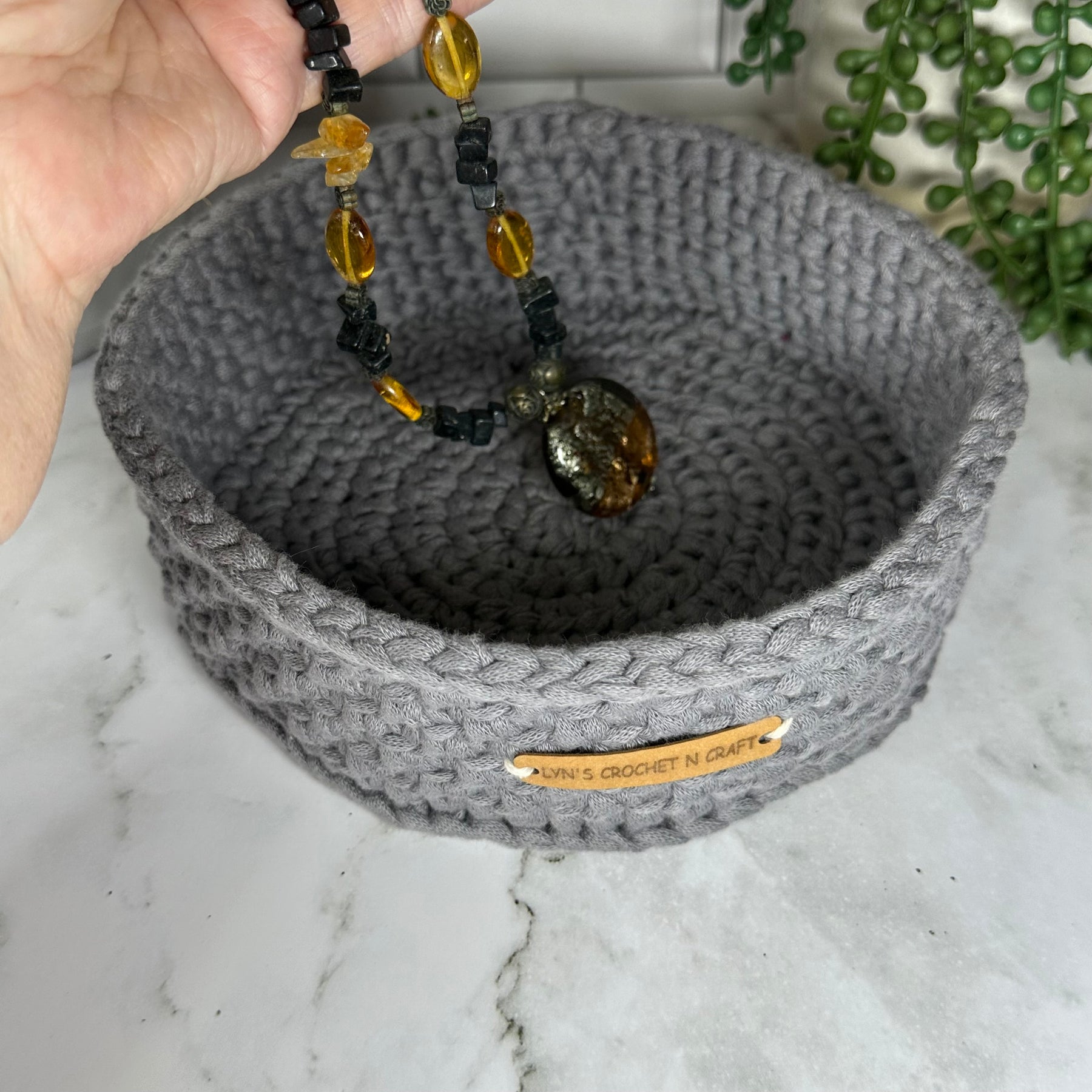 Handcrafted Grey Crochet Basket – Elegant Practical Storage