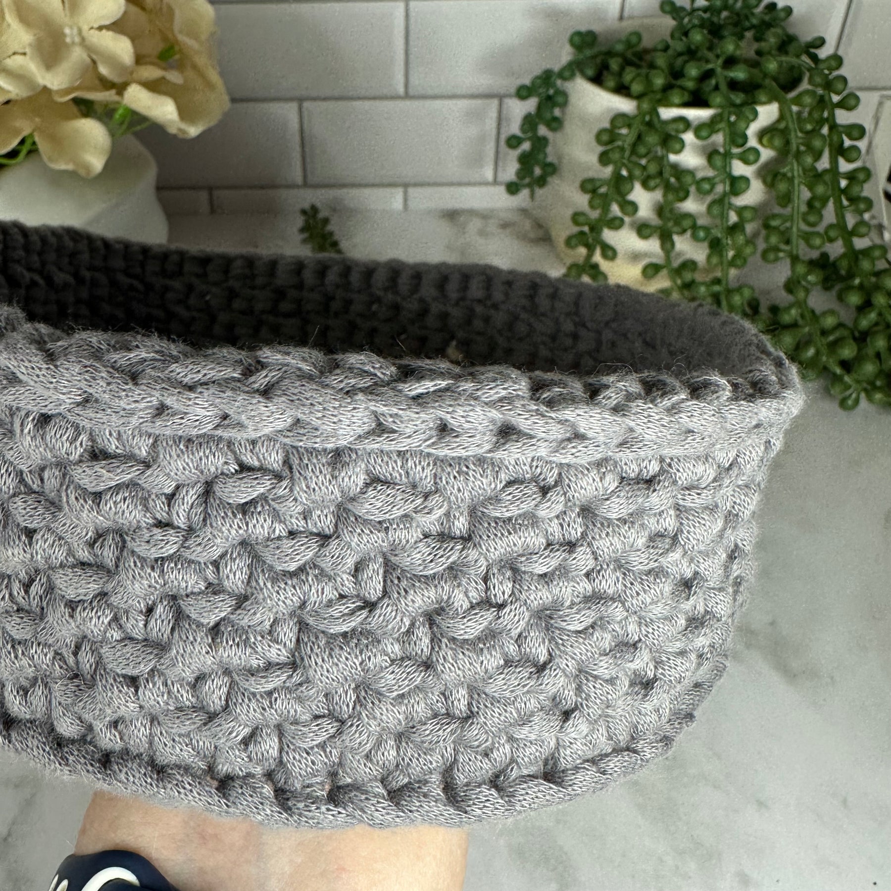Handcrafted Grey Crochet Basket – Elegant Practical Storage