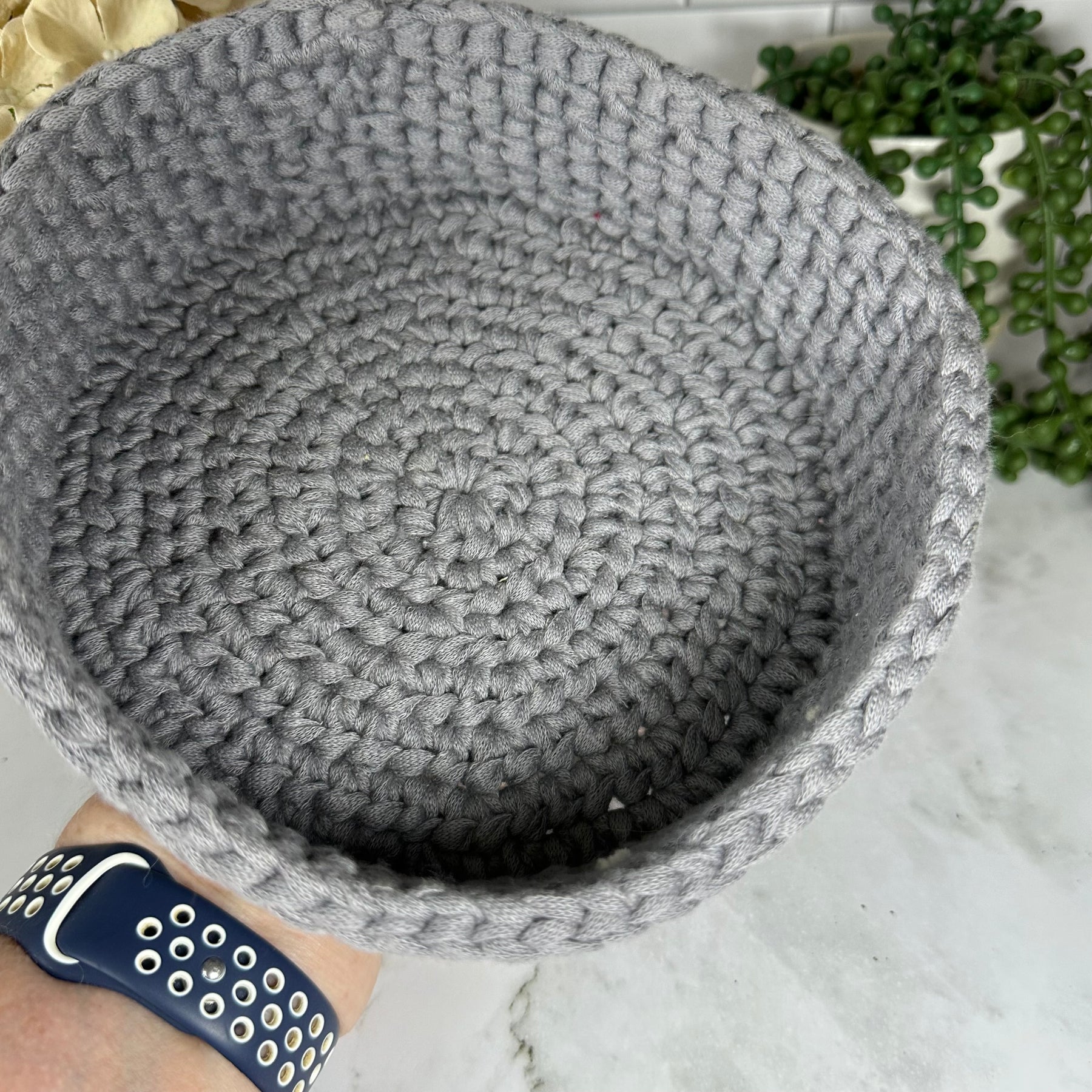 Handcrafted Grey Crochet Basket – Elegant Practical Storage