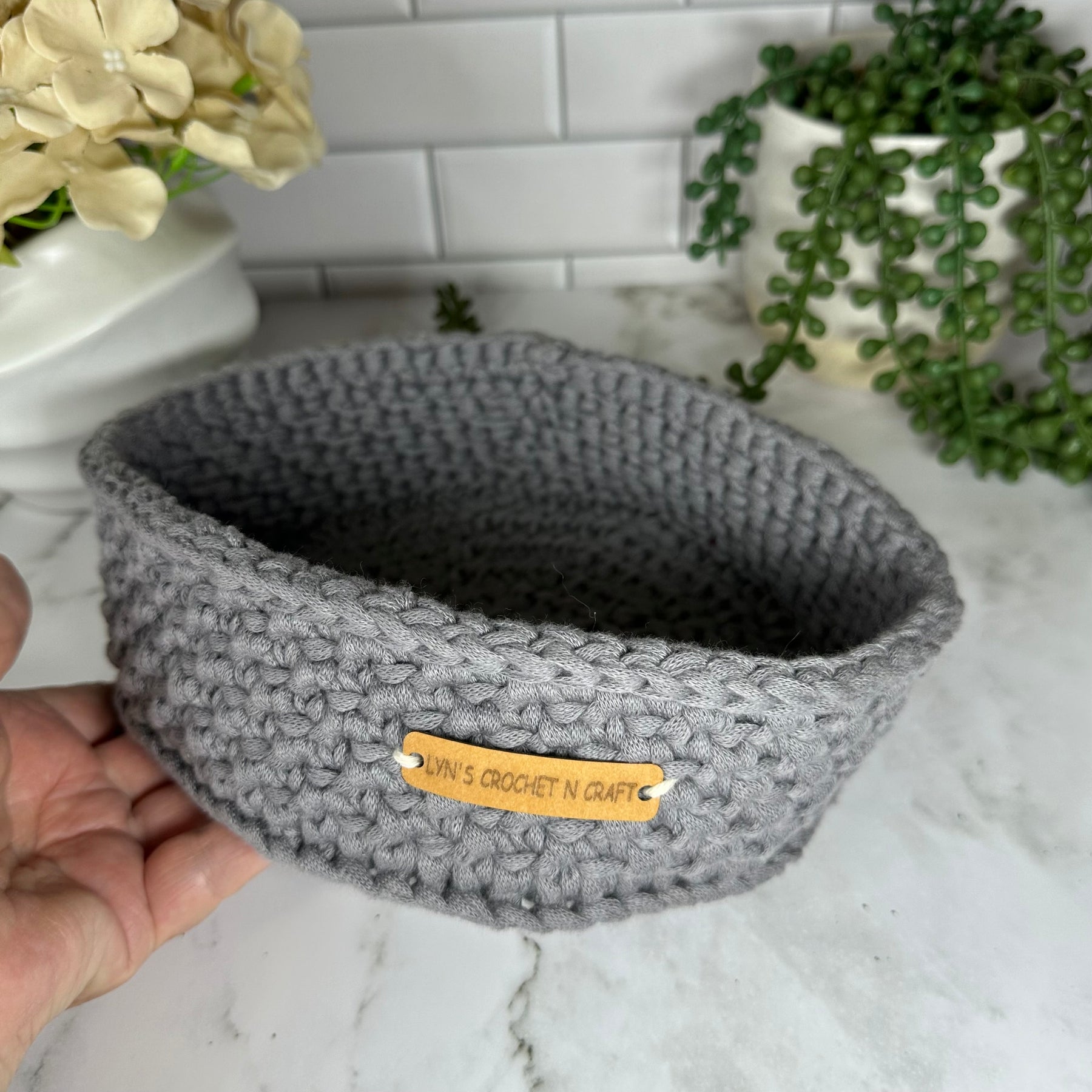 Handcrafted Grey Crochet Basket – Elegant Practical Storage