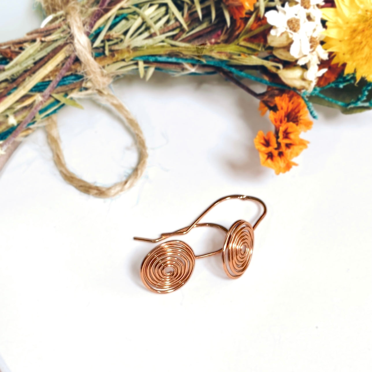 Spiral disc drop earrings | Sterling silver, gold-filled, rose-gold-filled, copper | Celtic-inspired jewellery