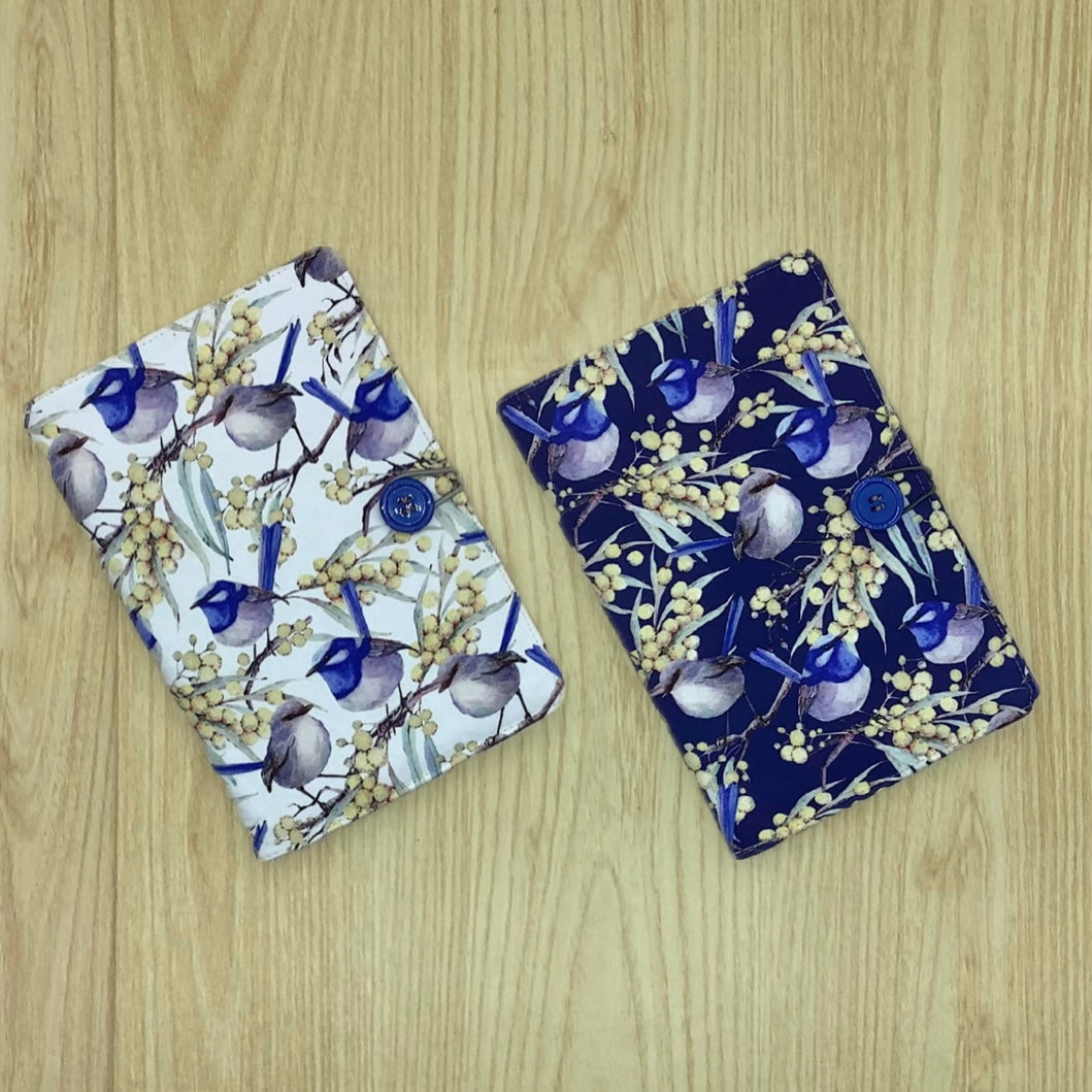 Blue Wren refillable A5 fabric notebook cover gift set - Incl. book and pen.