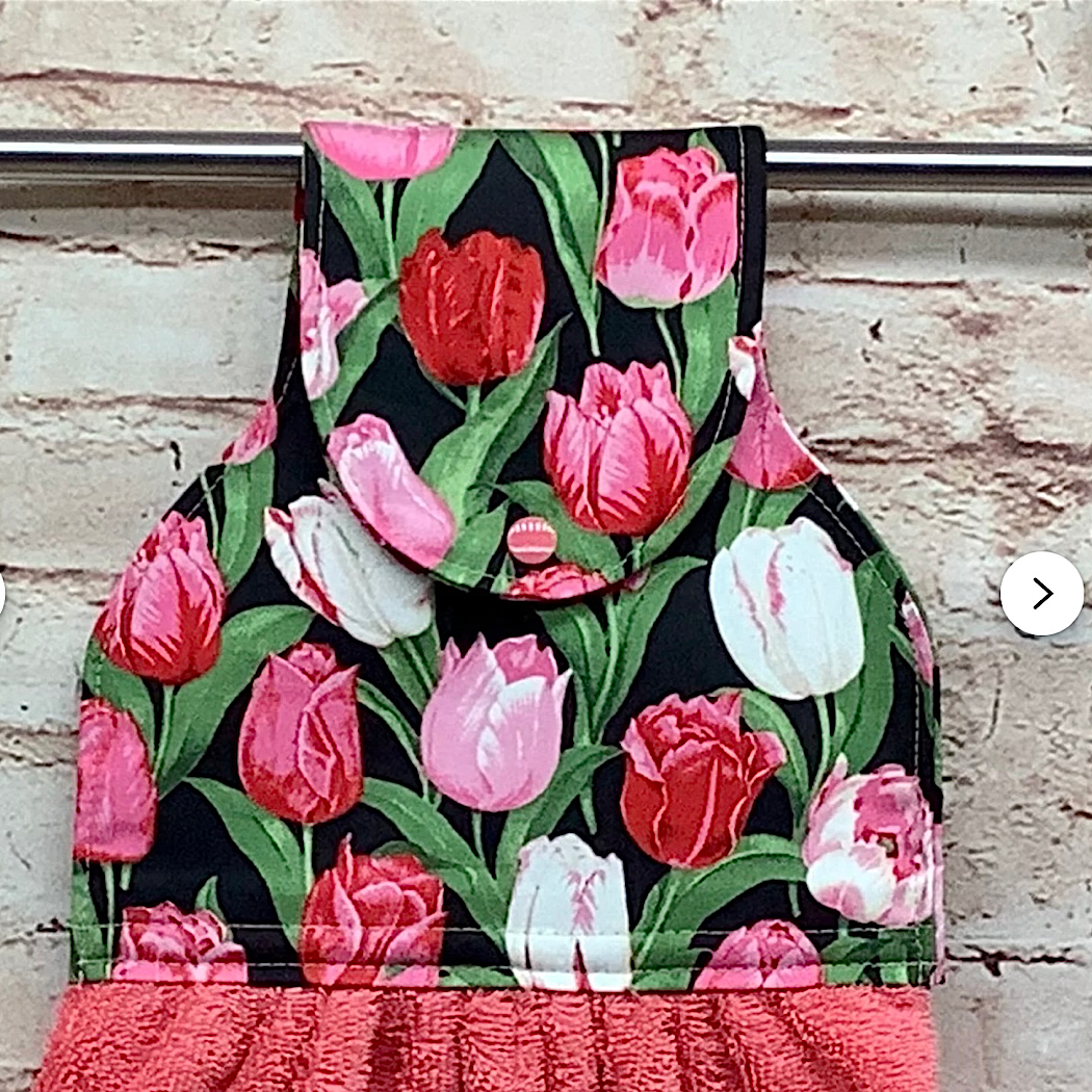 Garden flowers hanging hand towel with fabric and loop top. 4 Designs