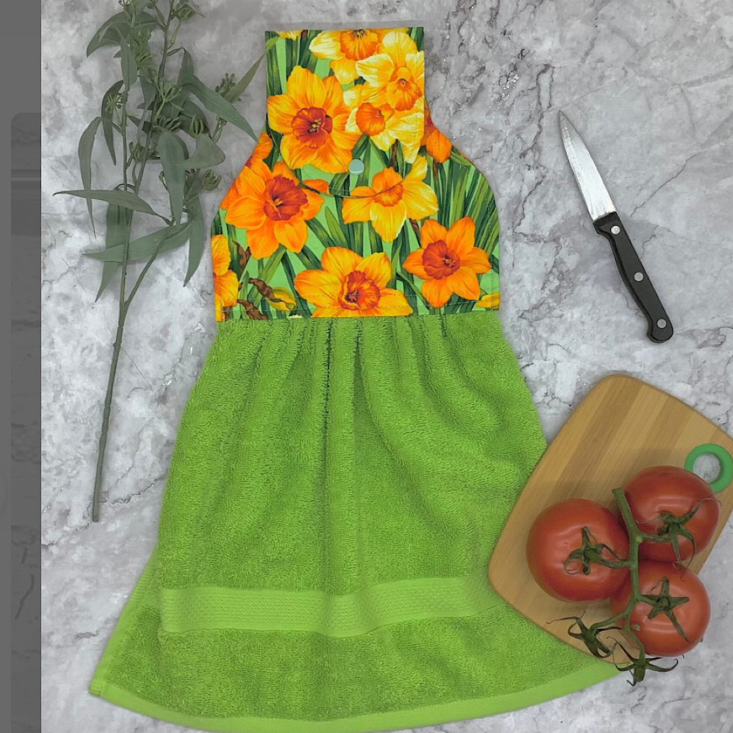 Garden flowers hanging hand towel with fabric and loop top. 4 Designs