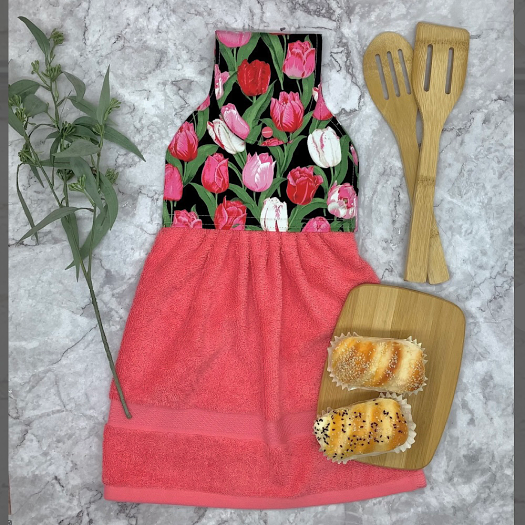 Garden flowers hanging hand towel with fabric and loop top. 4 Designs